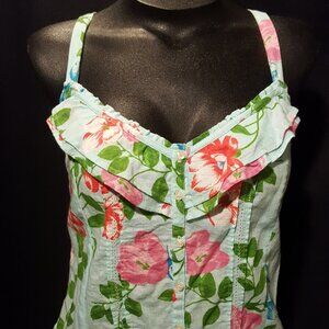 Hollister Aqua Floral Racerback Spaghetti Strap Tank w/ Adjustable Straps